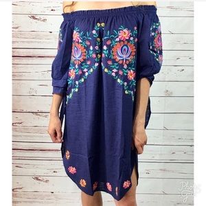 Boho Off The Shoulder Embroidered Dress